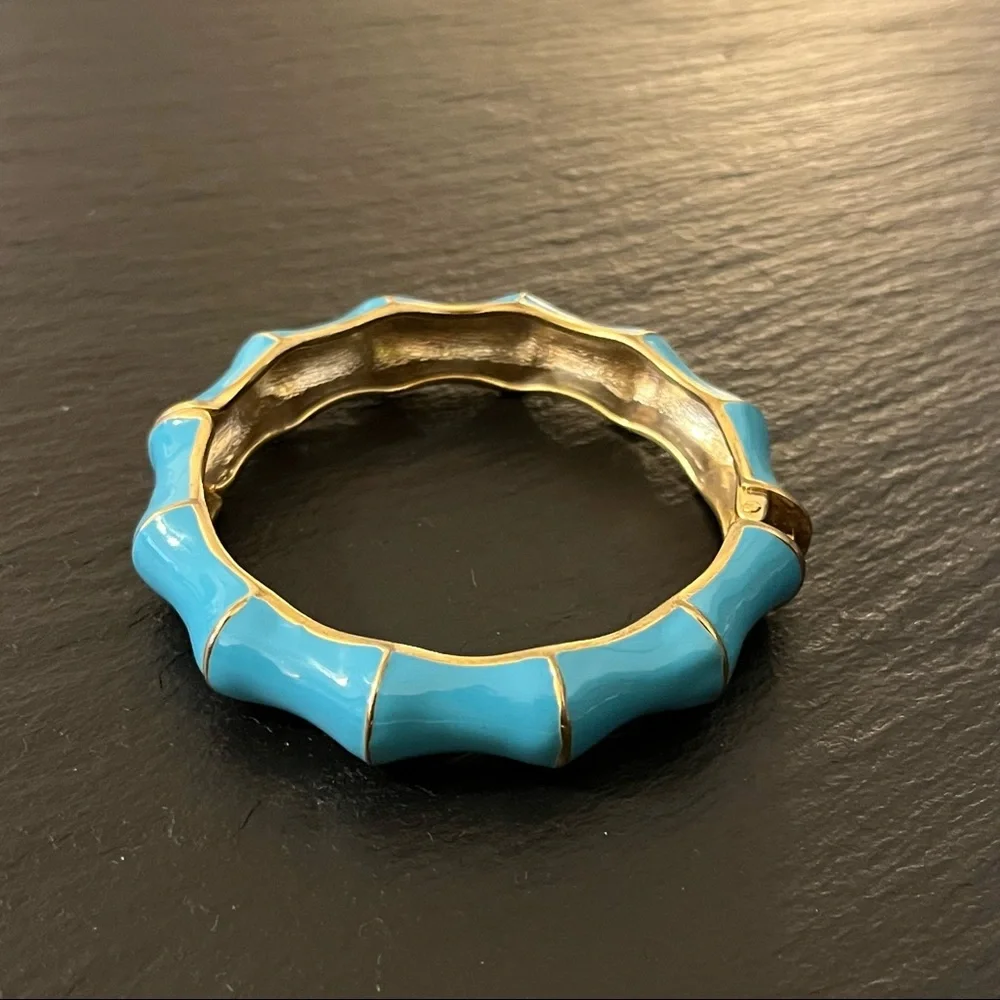 Set of Blue and Red Enamel on Gold Tone Spring Open Bracelets